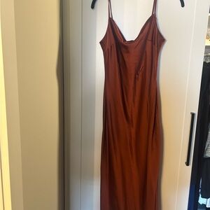Express Satin Slip Midi Dress in Rust